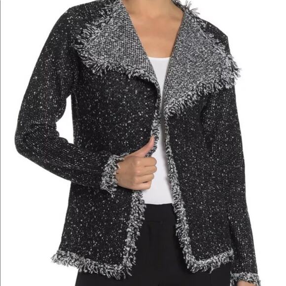 Max Studio Black Grey Marled Knit Frayed Sweater Size XSmall - Picture 1 of 8